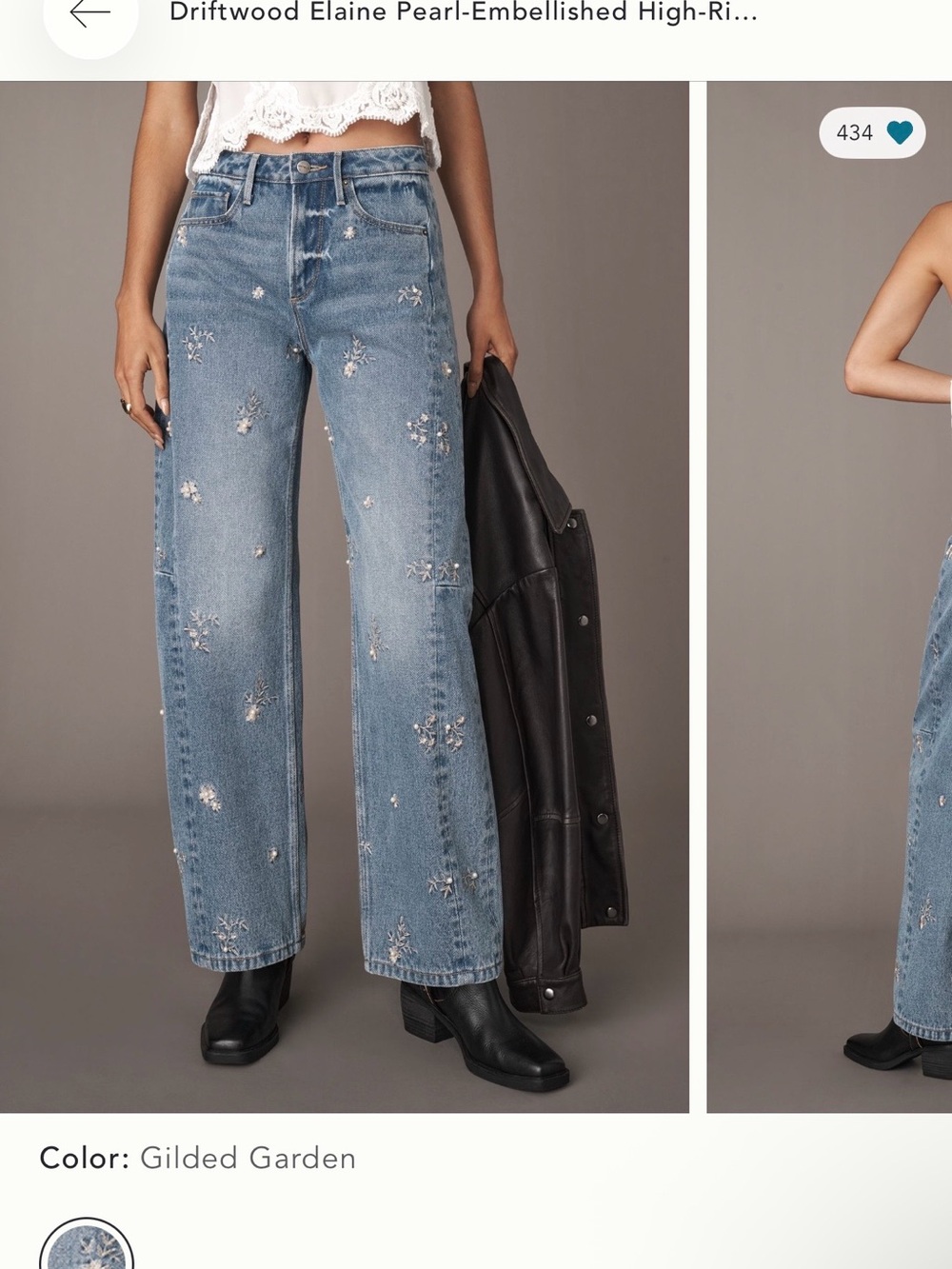 DRIFTWOOD Gilded Garden Pearl & Floral Embellished High-Rise Jeans - Light Blue